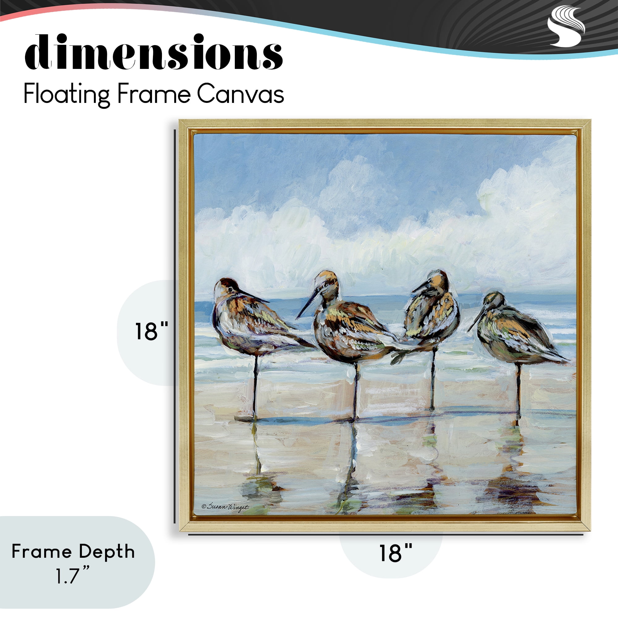 Stupell Industries Sandpipers Balancing On Beach Gold Framed Floater Canvas Wall Art, design by Susan Winget