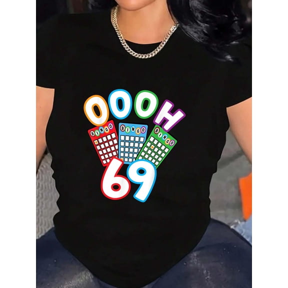 Funny Bingo Player Oooh 69 Adult Humor Game Night Funny Gift T-Shirt Graphic Tee summer Tops For Women Round Neck Fashion Cotton shirts