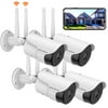 Dual Antennas WiFi Enhanced & 2K 3.0MP Wireless Outdoor Security Camera （4 Pack）Waterproof Wireless Surveillance IP Camera Night Vision Motion Detection Two-Way Audio Support TF Card