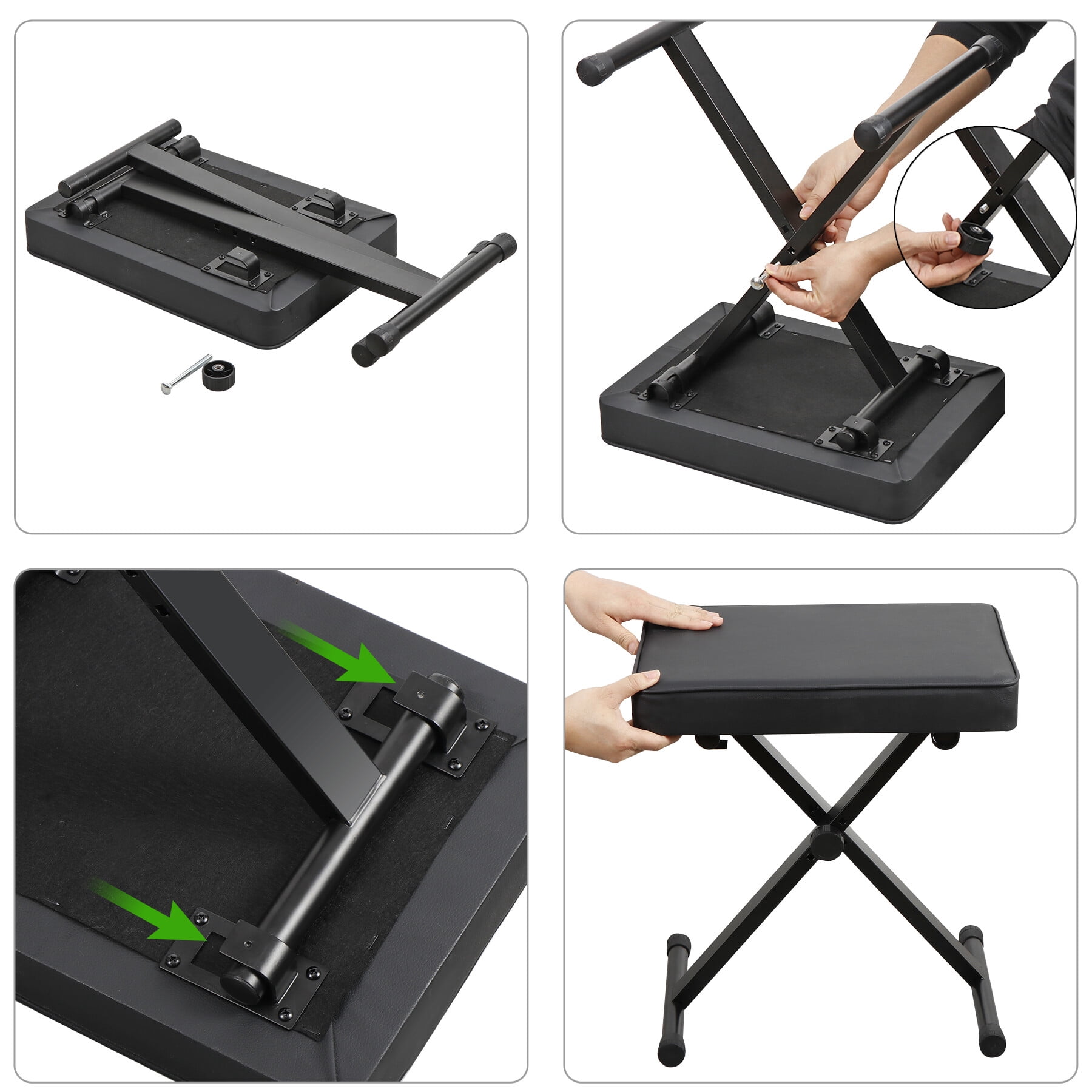HomGarden Adjustable Piano Bench Collapsible X-Style Keyboard Stool Padded Seat, Black