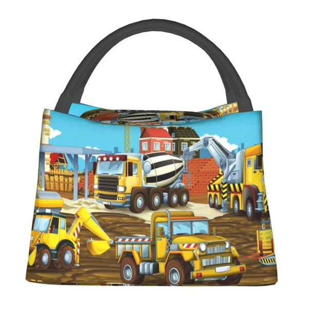 Fotbe Different Construction Site Vehicles Bolsa Térmica Portátil con Estampado, Bolsa de Entrega de Alimentos Aislada, Bolsa Reutilizable de Gran Capacidad para Comidas y Supermercado