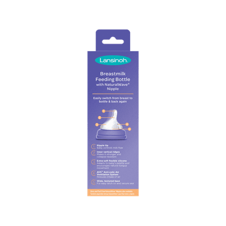 Lansinoh Momma Breastmilk Medium Flow Glass Feeding Bottle with Naturalwave Teat 240 ml / 8 fl.oz.