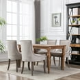 thumbnail image 6 of Newboti Furniture Ultra Side Dining Chair，Thickened fabric chairs with neutrally toned solid wood legs， Bronze nail head，Set of 2，Beige 80248, 6 of 15
