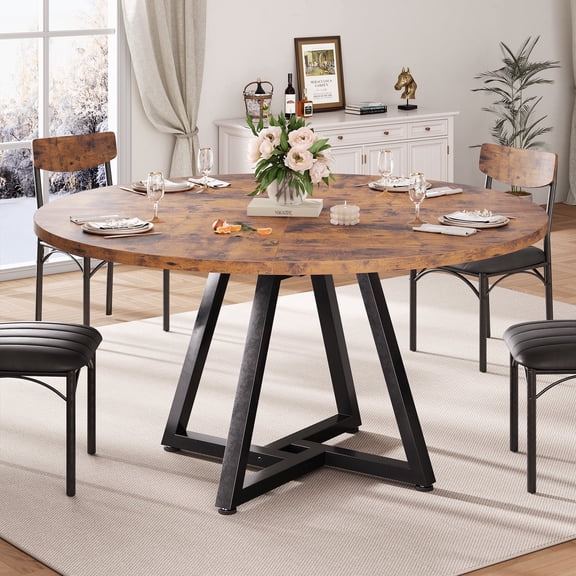Anyact 47 Inch Rustic Round Dining Table, Circle Dining Table for Dining Room, Home(Only Table)