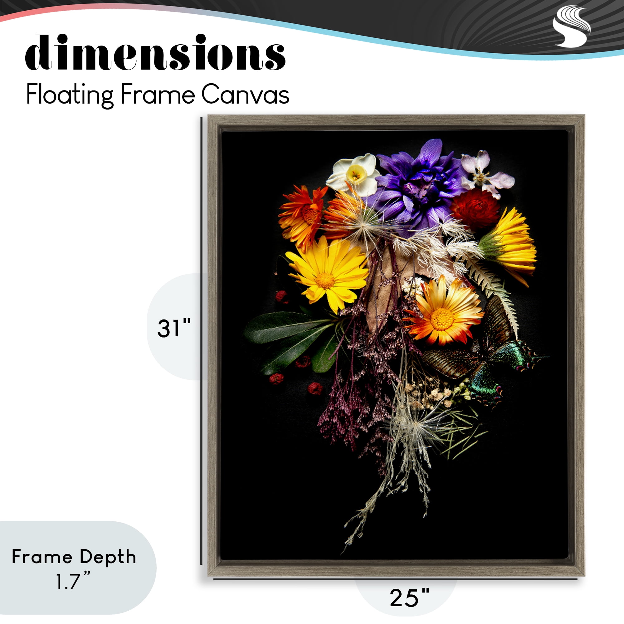Stupell Industries Butterfly Adorned Arrangement Brown Framed Floater Canvas Wall Art, design by Carl Kravats