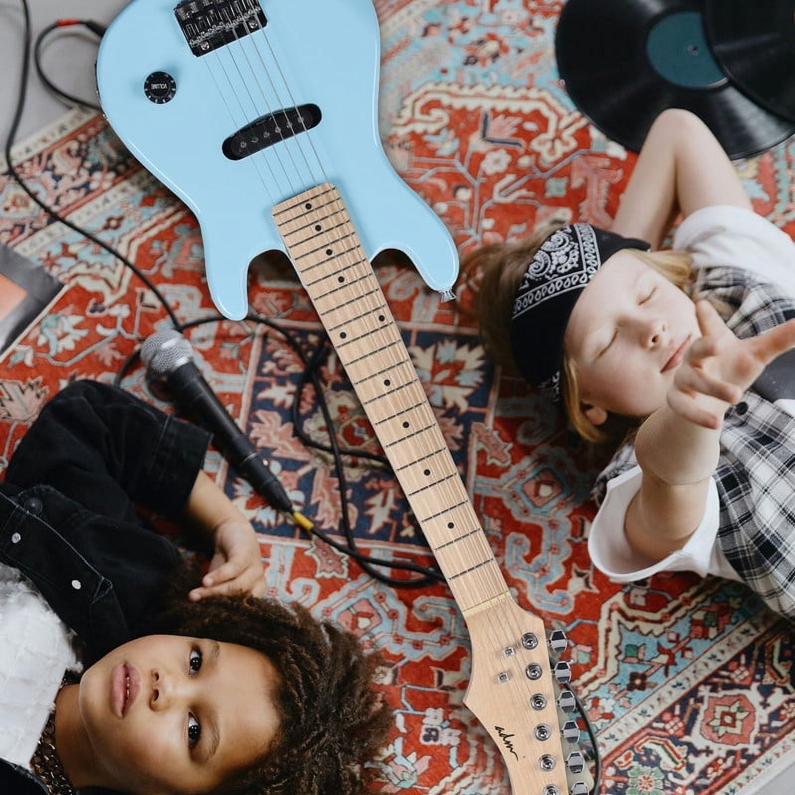 ADM 30 inch Kids Electric Guitar Beginner Kit, Junior 1/4 Size Mini Electric Wood Guitar for Children with Amplifier-Blue