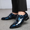 thumbnail image 4 of Xfvqtps Mens Dress Shoes British Style Printing Pointy Toe Lace up Fashion Classic Formal Business Bright Wedding Patent Leather Shoes Blue, 4 of 8