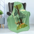 thumbnail image 4 of Cartoon Soft Flannel Fleece Throw Blanket, Elk and Fox in the Forest Blossoming Spring Season Fir Trees Nature, Cozy Plush for Indoor and Outdoor Use, 50" x 60", Green Brown and Orange, by Ambesonne, 4 of 5