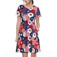 thumbnail image 1 of Fotbe Robe Motif Étoiles Américaines 2 Décontractée Mode Femme Manches Courtes Robe Maxi Robe T-Shirt Rayée Longue à Blocs de Couleur, 1 of 6