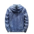 thumbnail image 3 of FAHUOMU Men Cargo Casual Denim Jackets with Hat,Solid Color Hooded Jeans Coats for Man,Spring Autumn Outwear Denim Jacket, 3 of 3