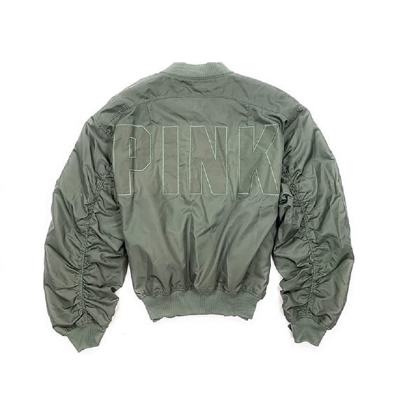 Victoria's Secret Pink Women's Satin Lightweight Bomber Jacket Sage Green Size X-Small NWT