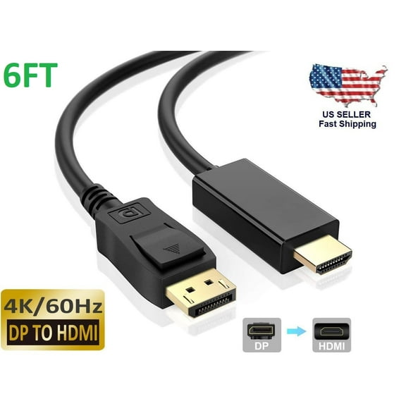 DP to HDMI Cable 6FT Gold Plated DisplayPort to HDMI Cable 4k 2k 1080p Full HD for PCs to HDTV, Monitor, Projector with HDMI Port