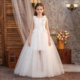 thumbnail image 2 of WhouRiu Girls Mesh Pleated Dress Solid Color Floral Decorated Crew Neck Wedding Party Gown Kids Cute Sleeveless Princess Dresses,5-6 Years, 2 of 4