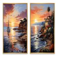 thumbnail image 2 of Designart "Ibizas Spain Sunset I" Spain Framed Wall Art Set Of 2 - Yellow Landscapes Framed Wall Art Set Of 2, 2 of 7