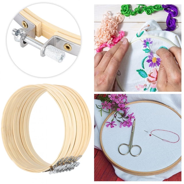 AdjustableStitch Frame Circle Embroidery Hoops, Durable Bamboo Sewing Tools with Clamp for Universal Crafts