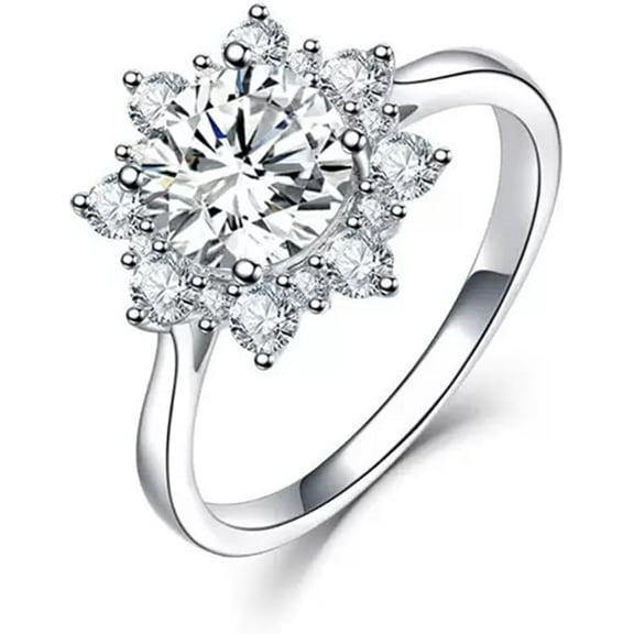 Elegant Snowflake Cocktail Statement Engagement Rings for Women Cubic Zirconia Crystal Dainty Winter Flower Stacking Rings Fashion Finger Band Xmas Party Costume Wedding Promise Jewelry