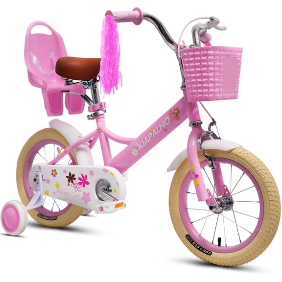 Ecarpat Girls Bike 16 Inch for 5-10 Years Old, Kids' Bicycle with Removable Training Wheels, Streamers, Basket and Doll Seat, Coaster Brake Children's Bicycle Birthday Gift for Boys Girls