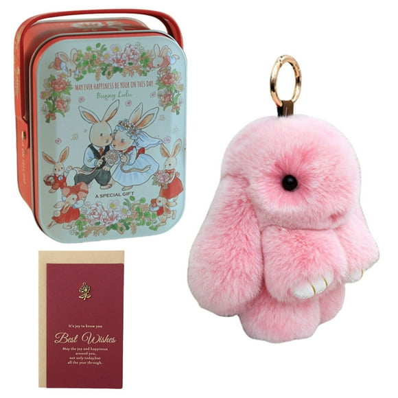 Cute Plush Bunny Keychain Stuffed Animal Keychain Lovely Car Key Chain (Pink)