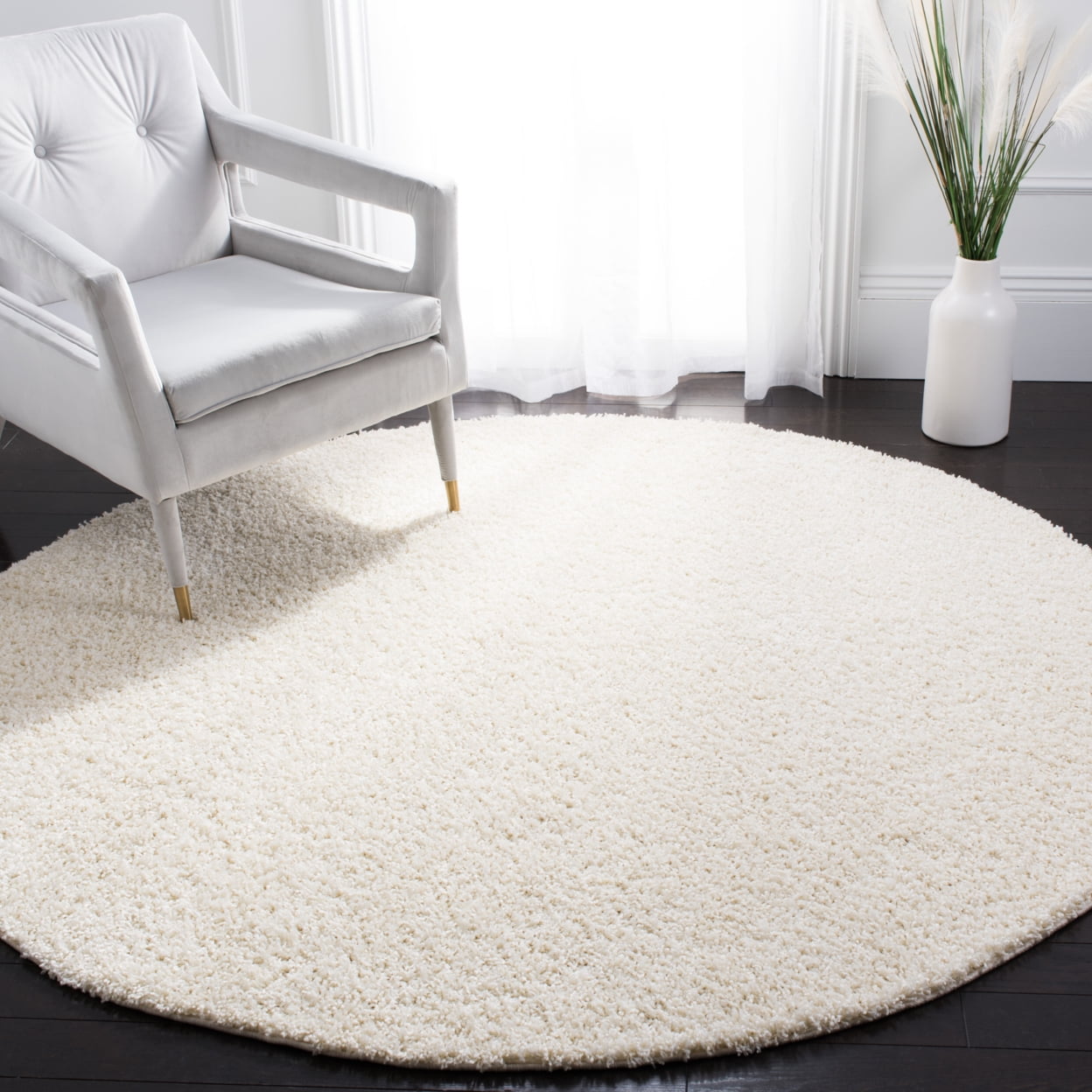 SAFAVIEH Primo Mason Solid Plush Shag Area Rug, Ivory, 4' x 6'