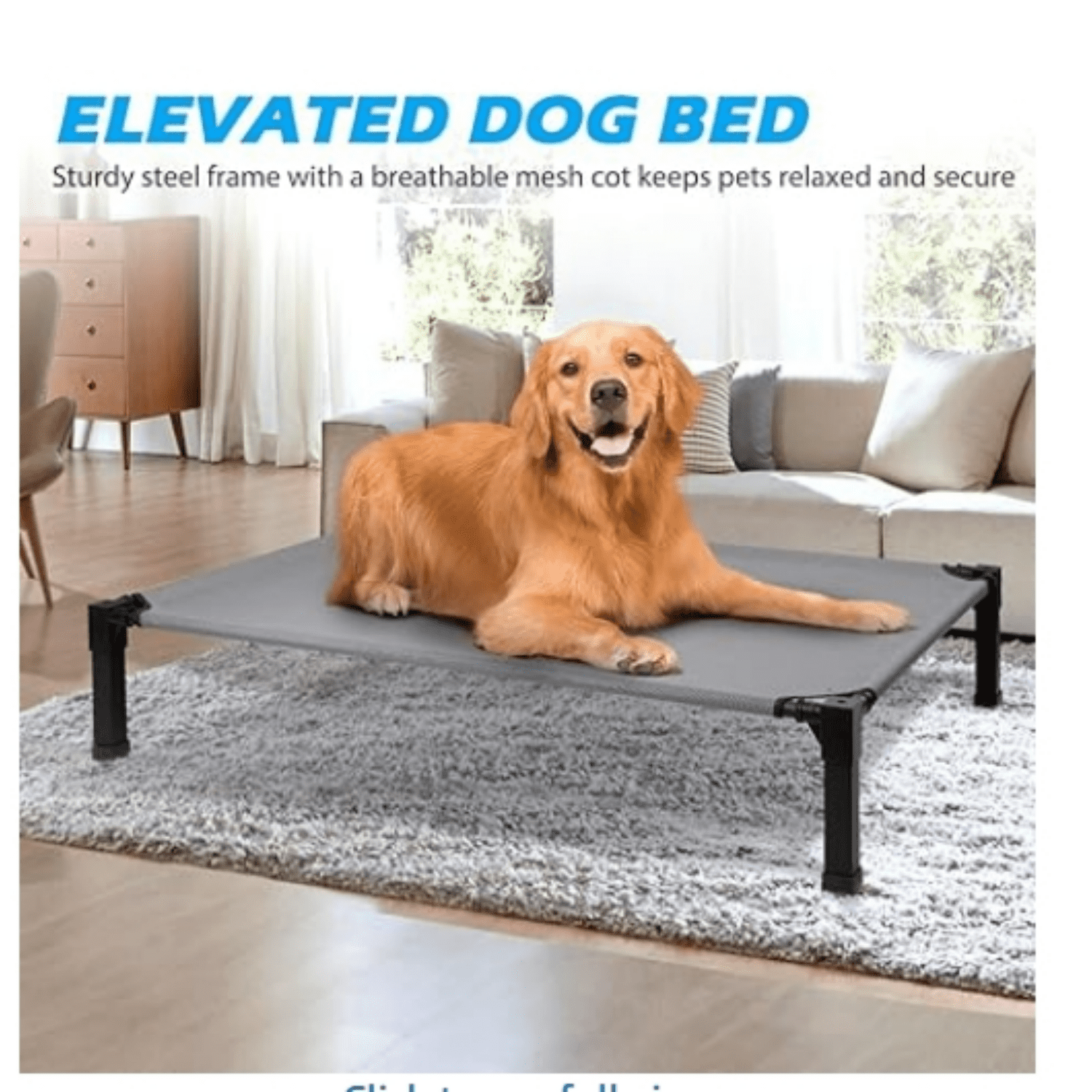 Cooling Elevated Dog Bed, Raised Dog Bed with Washable Breathable Mesh and Metal Frame, Portable Dog Cot Bed with No-Slip Feet for Outdoor and Indoor Use, Grey