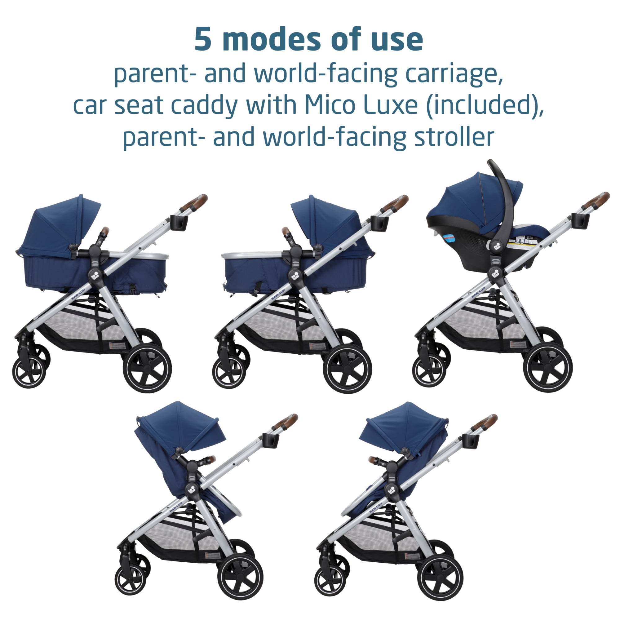 Maxi-Cosi Zelia² Luxe 5-in-1 Modular Travel System, New Hope Navy