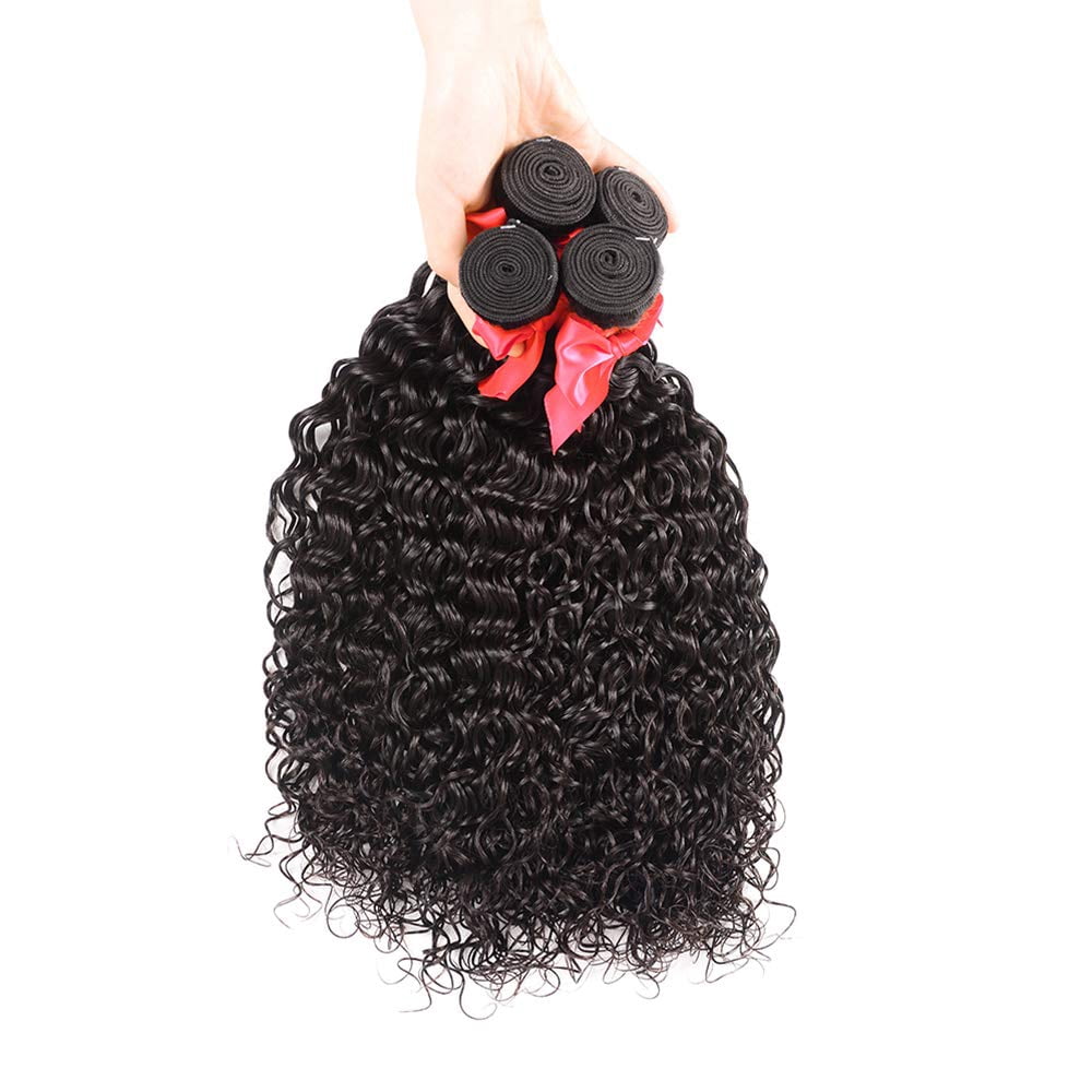 Unprocessed Water Wave Human Hair Bundles with Closure 100g Per Bundle Natural Black