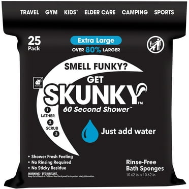 Skunky XL No Rinse Bathing Wipes, Cleans Without a Shower, Fast & Easy, 25 Count