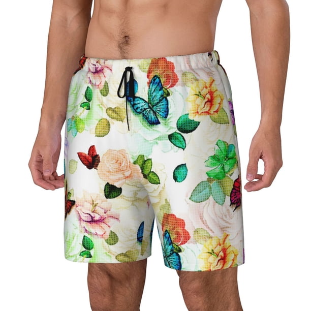 Fotbe Floral Vintage Traje de Baño para Hombre – Shorts de Natación de Secado Rápido con Forro y Bolsillos-Medium