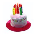 thumbnail image 3 of Gorro de peluche con diseño de tarta de feliz cumpleaños, gorros de fiesta de disfraces de tamaño adulto unisex, perfecto como recuerdo de fiesta, accesorios de disfraces, tarta y 5 velas multicolores Xemadio HMHZ559-2, 3 of 4