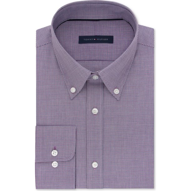 Tommy Hilfiger - Camisa de vestir con botones a cuadros para hombre, color vino, 16,5