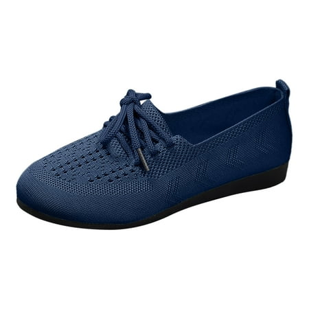 

Caqnni Women s Ballet Flats Soft Knit Lightweight Round Toe Slip On Comfort Ballerina Flat Shoes for Walking Low Wedge Soft Casual Shoes (Blue 8)