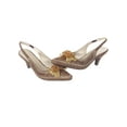 thumbnail image 3 of Women's Low Heel Closed Toe Slingback Pumps Floral Bow Comfortable Dress Shoes-Gold-12, 3 of 3