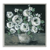 Stupell Industries Muted White Rose Bouquet Plants & Flowers Painting Gray Framed Art Print Wall Art, 17 x 17
