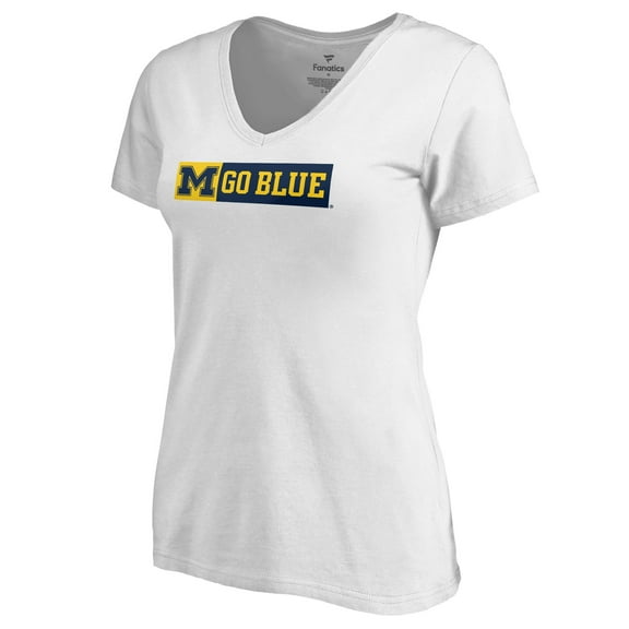 Women's White Michigan Wolverines Random Logo One V-Neck T-Shirt