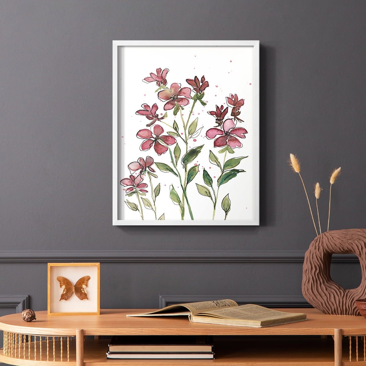 Watercolor Floral Stems II Framed Print in White Solid Wood 8 x 10 Framed Print