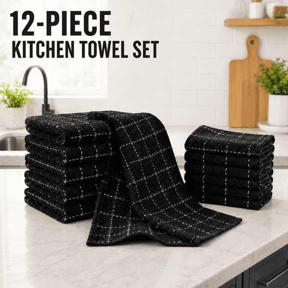 VBNDMAW Black Reusable kitchen Towels, Dish Cloths for Washing Dishes, Washable Absorbent Kitchen Cleaning Cloths and Dish Towels