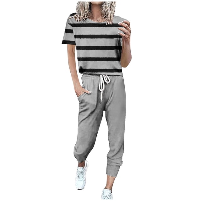 Blouses pour Femmes Ensemble de Sport Décontracté à Manches Courtes et Coupe Ample