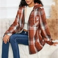 thumbnail image 4 of nerohusy Fleece Hooded Full Zip Women's Jacket - Flannel Plaid Sherpa Lined Hoodies Shacket with Chest Pockets Red,XXL, 4 of 8