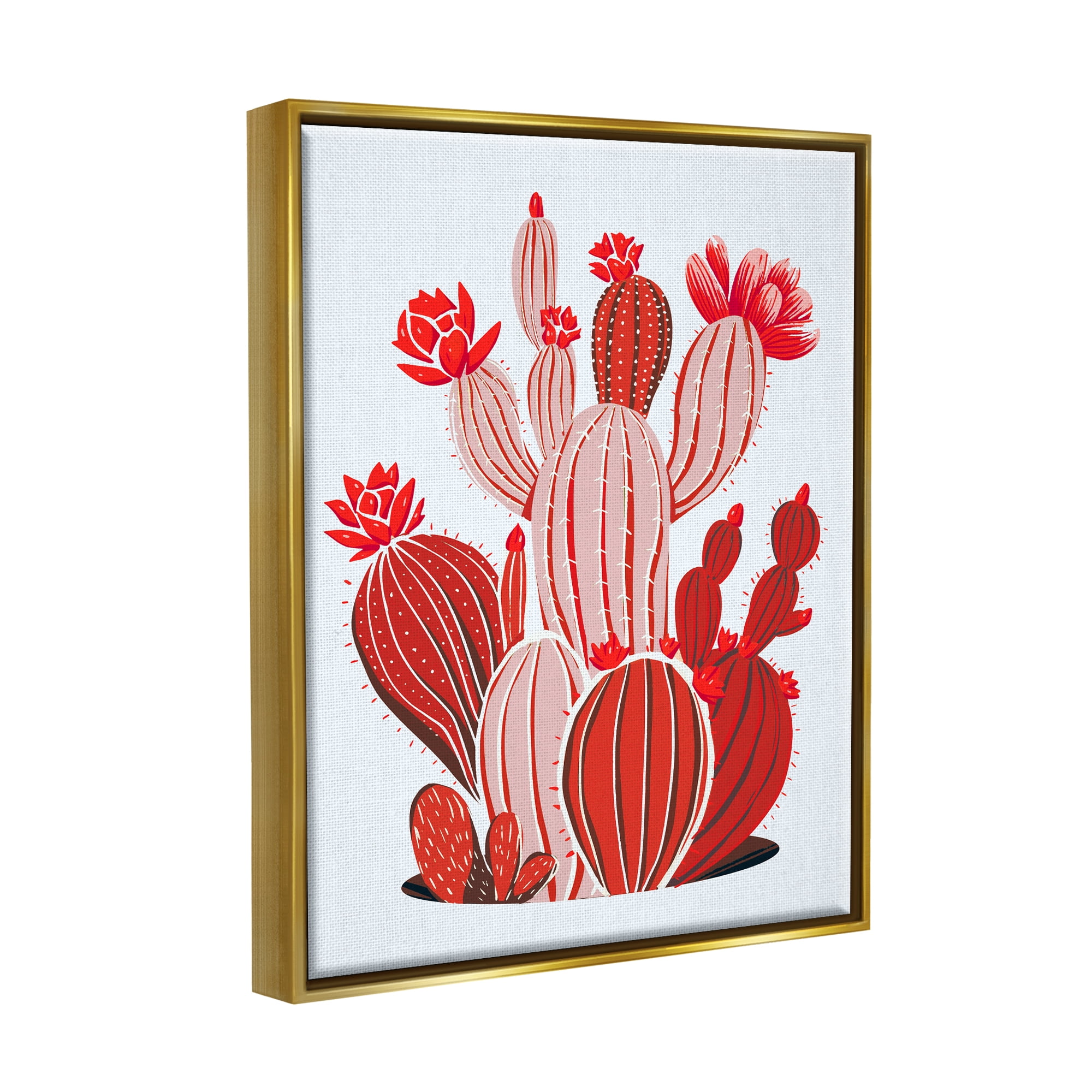 Stupell Industries Red Modern Cactus Plants Botanical & Floral Painting Gold Floater Framed Art Print Wall Art, 25 x 31