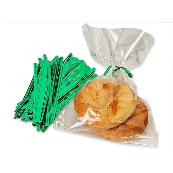 Pack Of 1000, 4" Metallic Green Twist Ties 3/16" Wide - 27 Gauge Single Wire