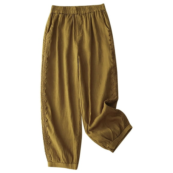 BLVB Women's Casual Tapered Cotton Linen Capri Pants Loose Beach Lounge Trousers Summer Baggy Capris with Pocket