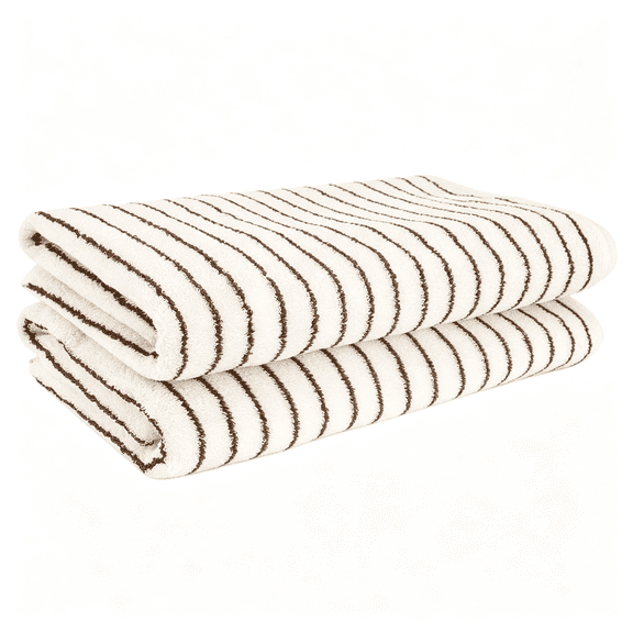 Arlajo ARLAJO Bath Towels Set of 2 Striped 100% Cotton Reversible,Soft & Absorbent Decorative Bath Towel for Bathroom (White\/Coffee Stripe,2Pack)