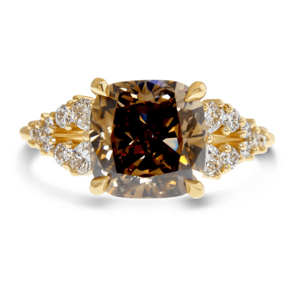 Cushion Cut Natural Champagne Diamond Wedding ring - Birthday Gift For Wife