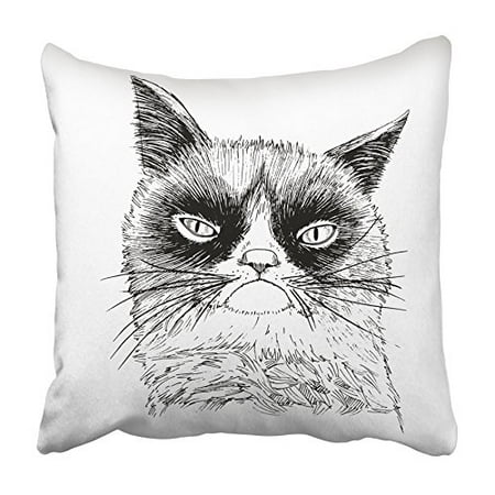 USART Black Meme Hand Drawn Portrait of Grumpy Cat Black Angry Animal Beautiful Cool Pillowcase Cushion Cover 16x16 (Best Angry Cat Meme)