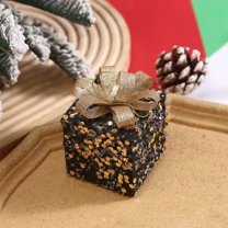 Peacheart Christmas Tree Mini Gift Box Ornament, Black Gold Present Box with Rhinestone & Glitter Ribbon for Xmas Tree Holiday Wedding Party Supplies Home Decor