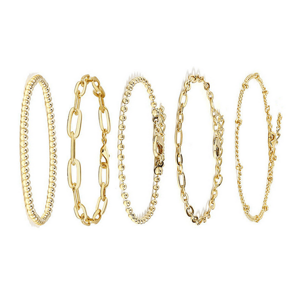 Designice 5 Pieces Bracelet Set,Adjustable Retro OT Clasp Bracelets for Women,Stylish Gold Bracelet Jewelry with Extended Length