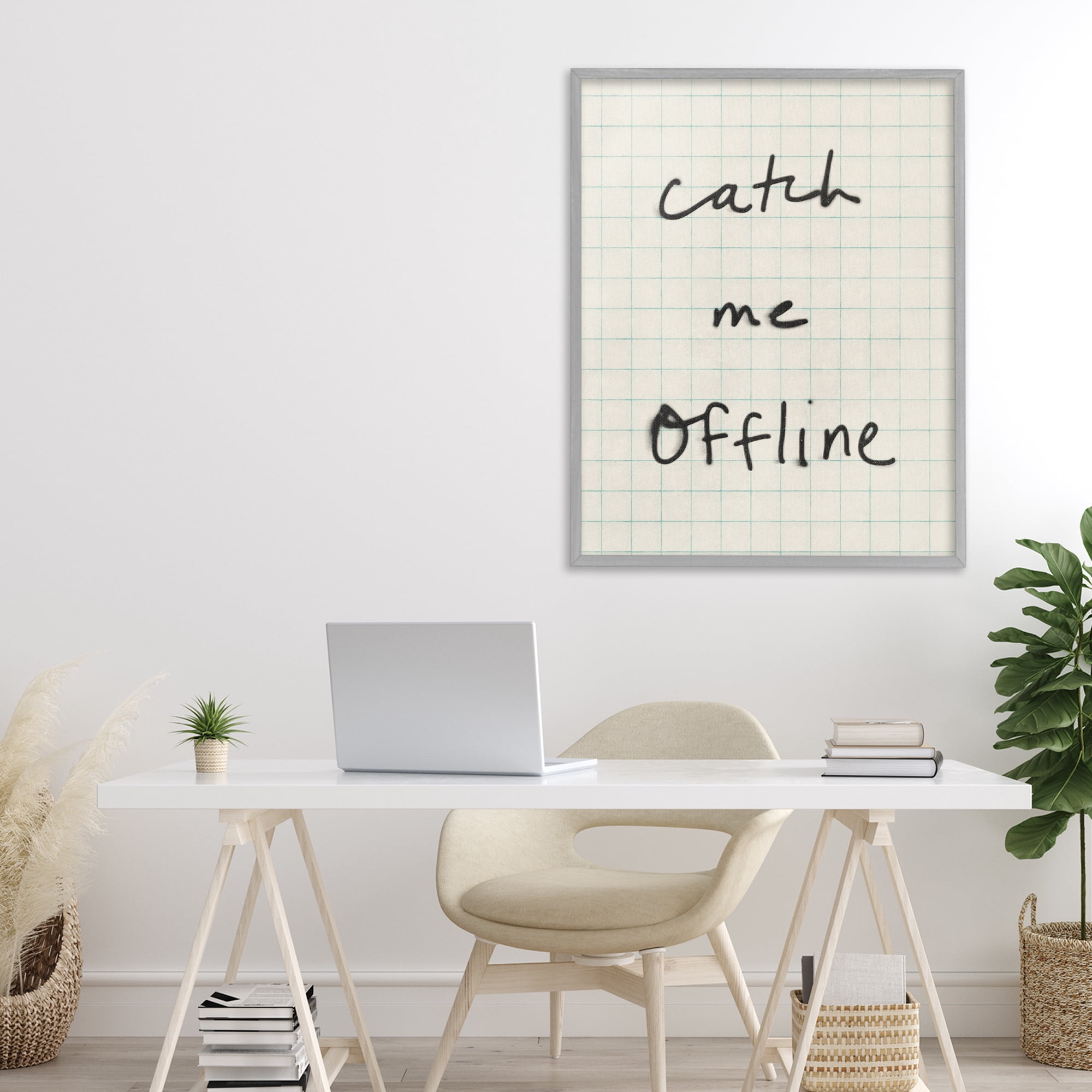 Stupell Industries Catch Me Offline Scrawl Gray Framed Giclee Art, design by Victoria Barnes