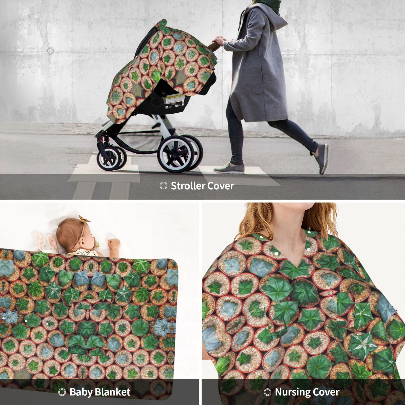 Car Seat Cover Baby - Cactus 4 Breathable Infant Car Seat Cover for Baby Carseat, Lightweight Comfort Baby Essentials Must Haves Newborn Stuff for Girl Boy