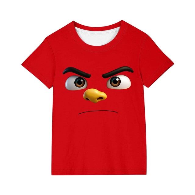 Tops de Manga Corta Linda con Impresión de Expresión Linda de Color Sólido para Niños Niños Niñas, Camiseta Cómoda Suelta para la Temporada Escolar