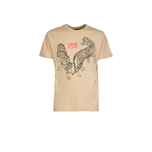 Cavalli Class Sand Double Tiger Logo Motif Fashion T-Shirt-XXL for mens
